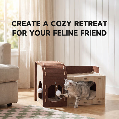2-Tier Multifunctional Cat House Cave Pet Bed