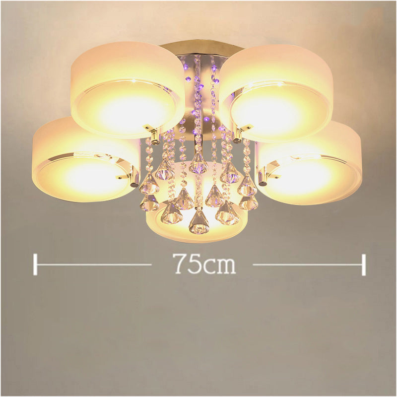 3/5 heads lights of Modern Round Acrylic LED Semi Flush Mount with Crystal Accent