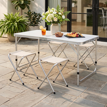 Folding Picnic Table with 4 Stools Portable Lightweight Aluminum Table Stools Set
