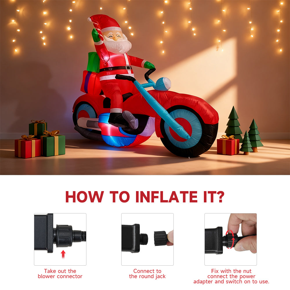 6FT/1.8M Santa on Motorcycle Christmas Inflatable Model Decoration with LED Lights