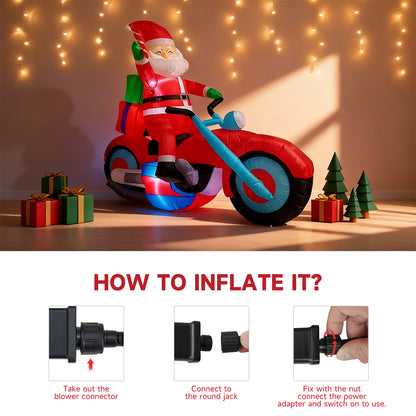 6FT/1.8M Santa on Motorcycle Christmas Inflatable Model Decoration with LED Lights
