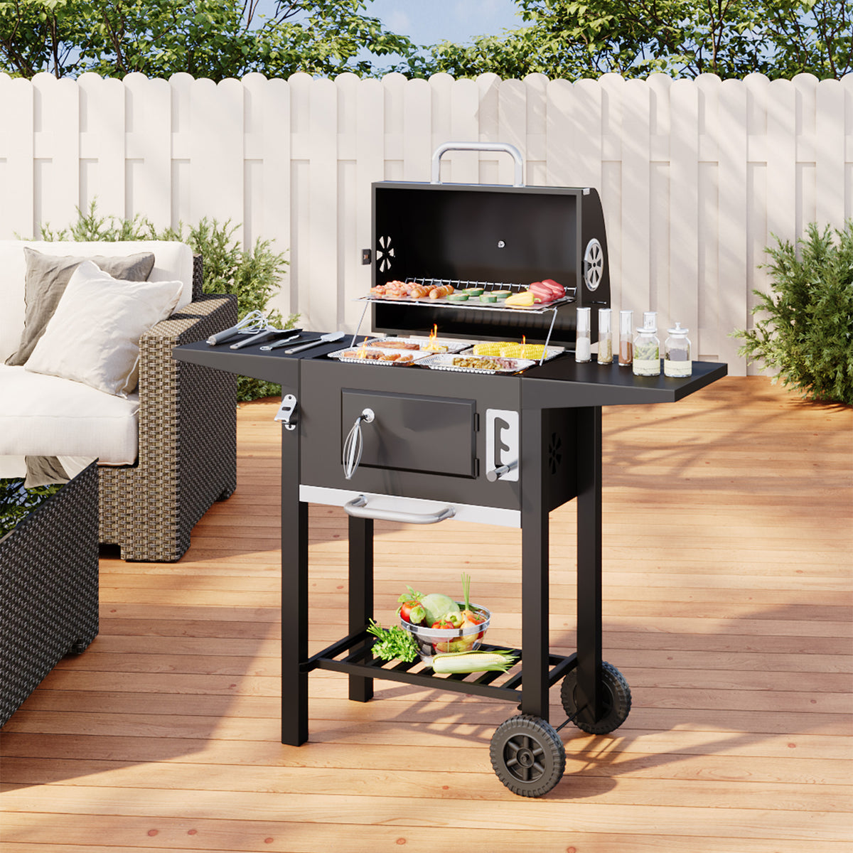 Outdoor Charcoal Grill with Side Tables