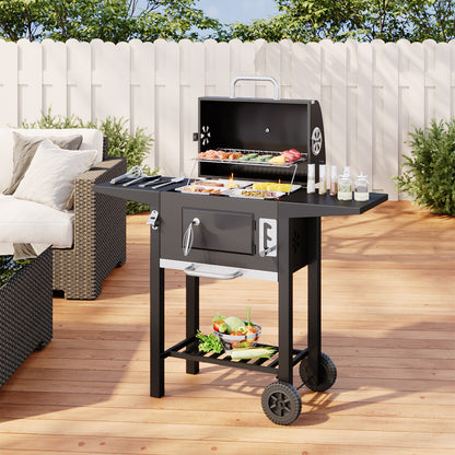 Outdoor Charcoal Grill with Side Tables