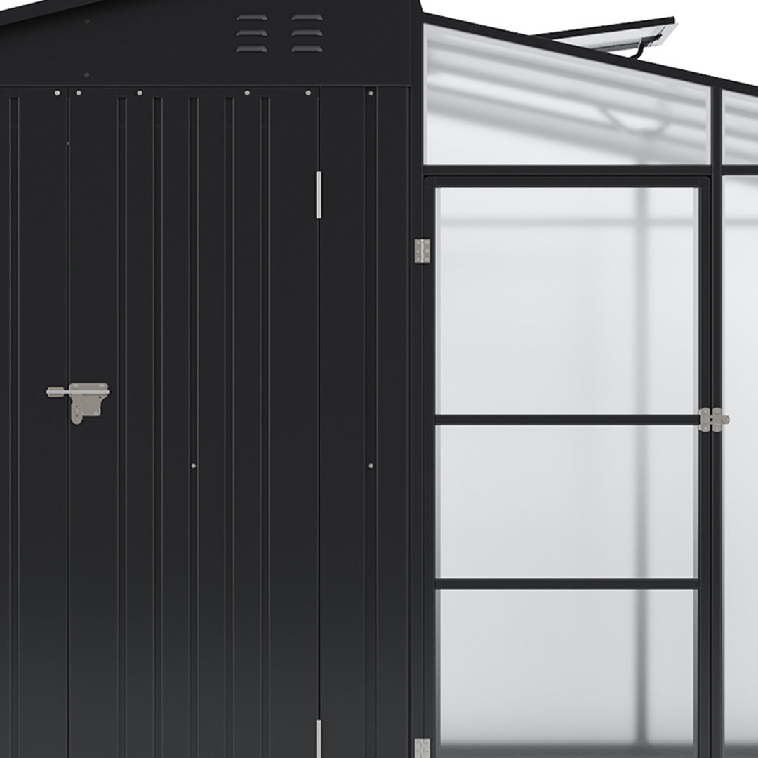 Garden Storage Shed with Lean-To Greenhouse With Double Doors