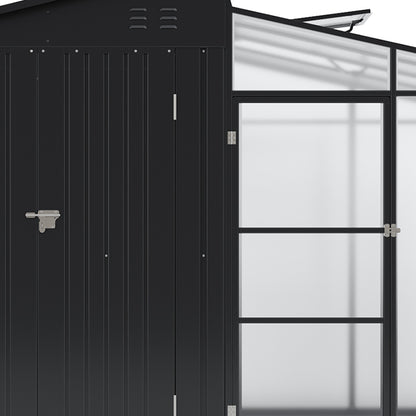 Garden Storage Shed with Lean-To Greenhouse With Double Doors