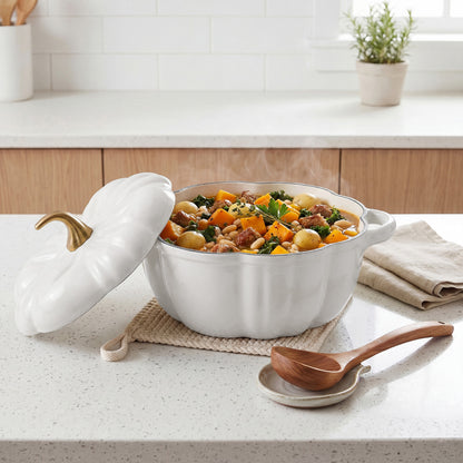 Enamelled Cast Iron Pumpkin Dutch Oven with Lid and Handles