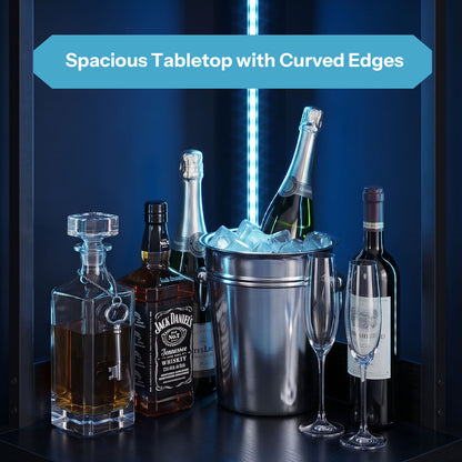 Industrial Tall Corner Bar Cabinet with Power Socket & LED Lighting