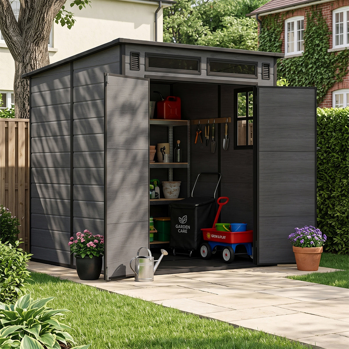 6 x 6 FT Outdoor Garden Pent Roof Tool Storage Shed