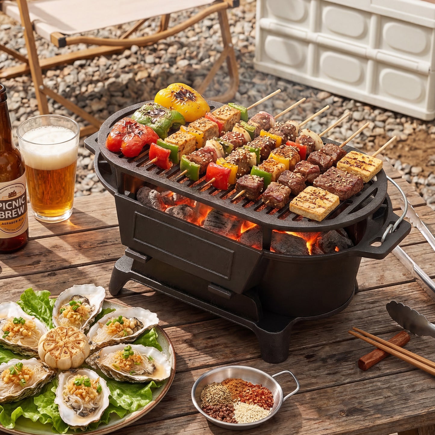 Cast Iron Charcoal Grill with Handle