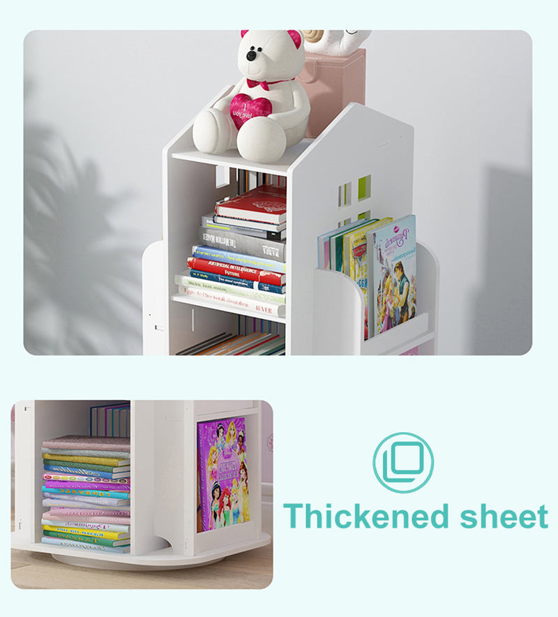 White Kids' House Frame Rotating Bookshelf