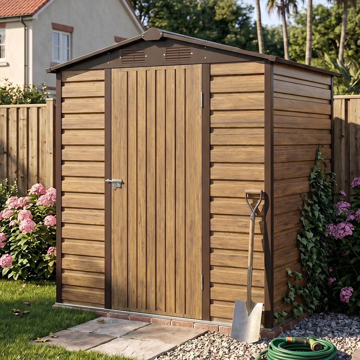 6 x 4 ft Metal Garden Storage Shed with Apex Roof & Lockable Door