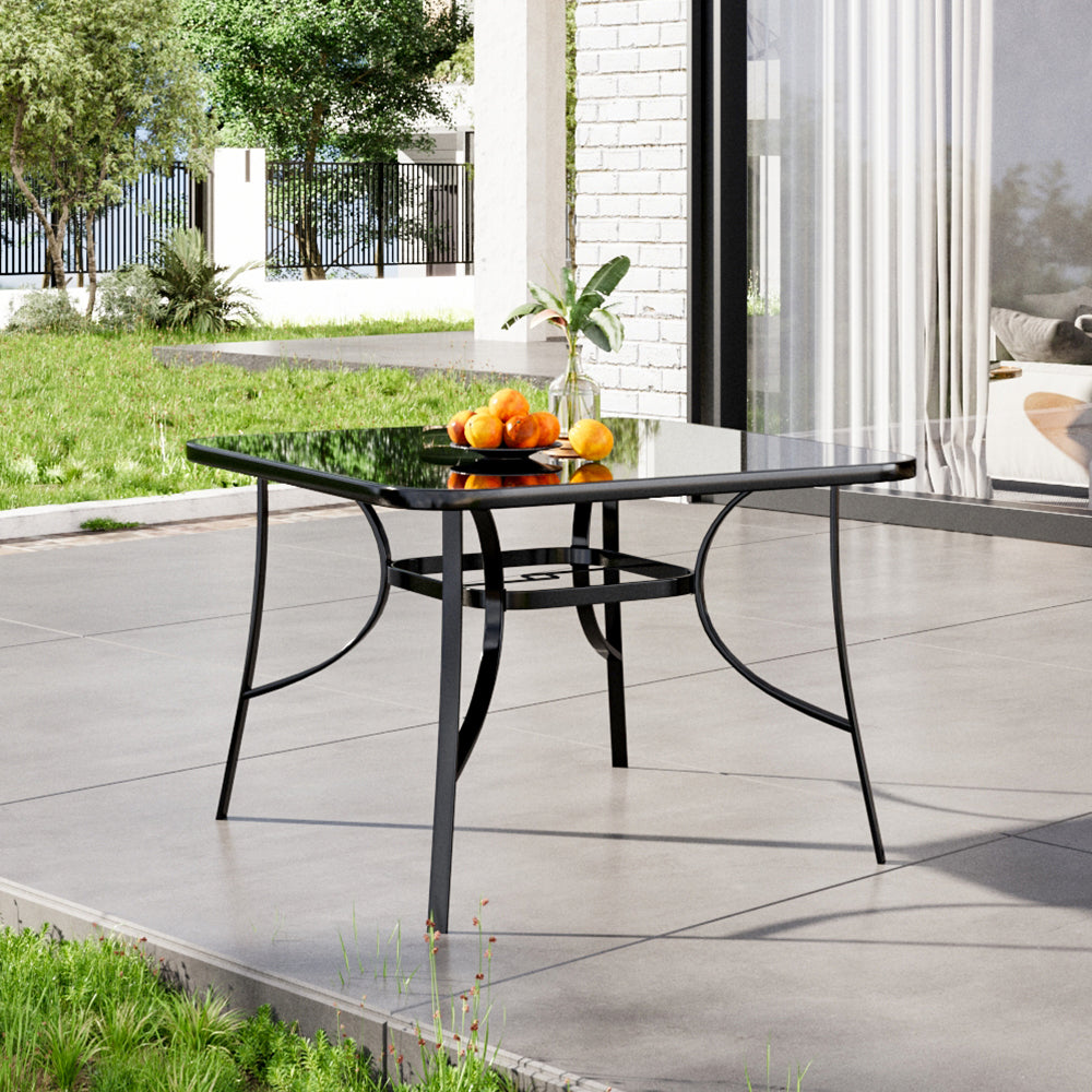 Metal Outdoor Table with Glass Top & Parasol Hole