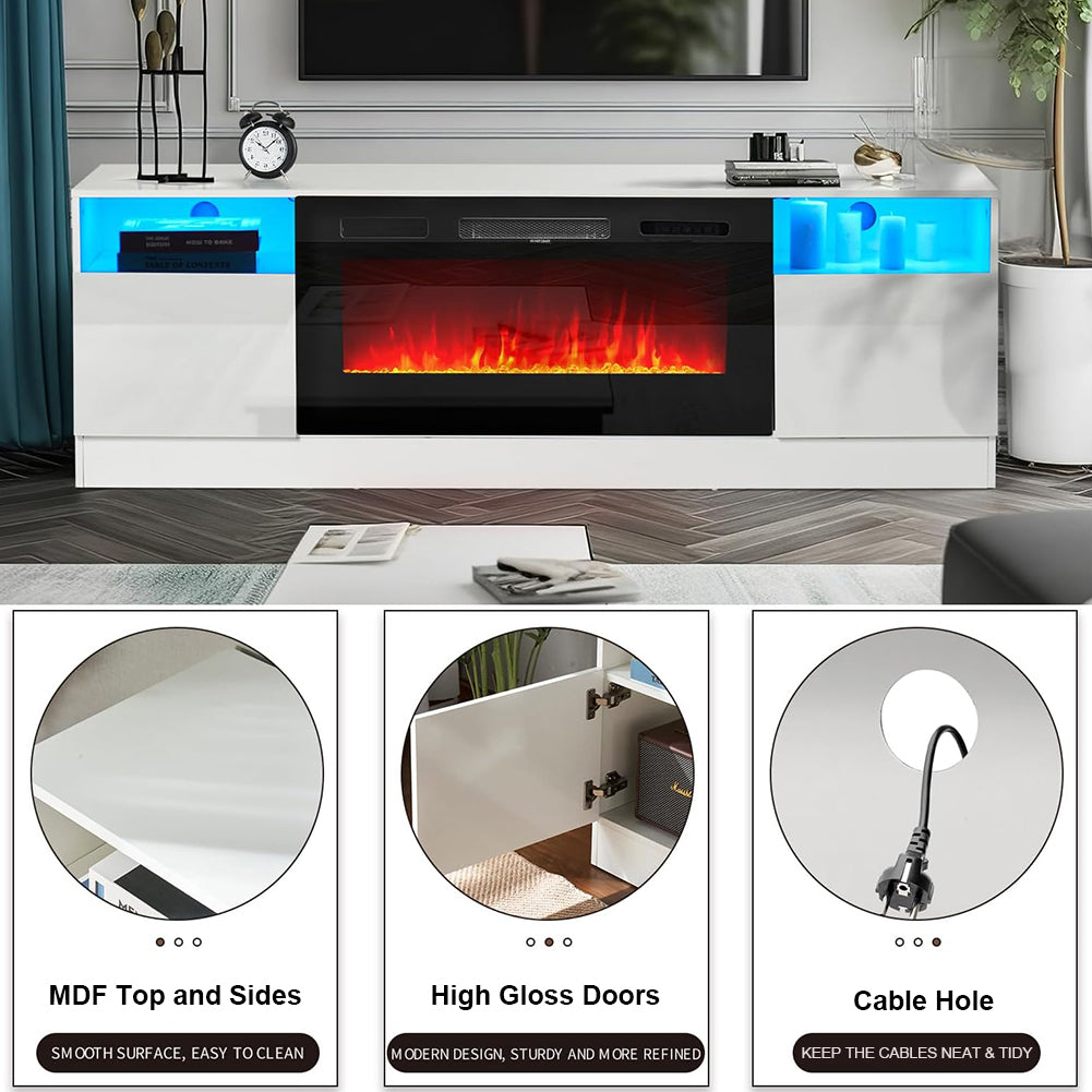 Recessed Electric Fireplace TV Stand with Closed Storage