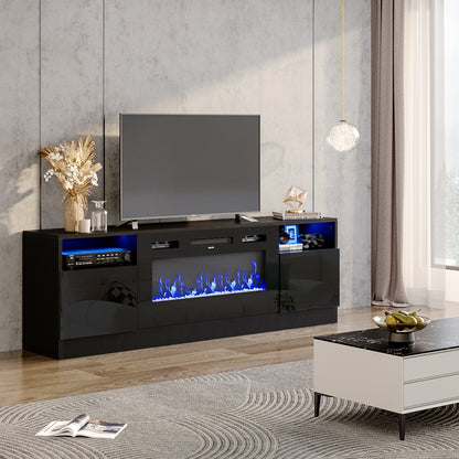 Recessed Electric Fireplace TV Stand with Closed Storage
