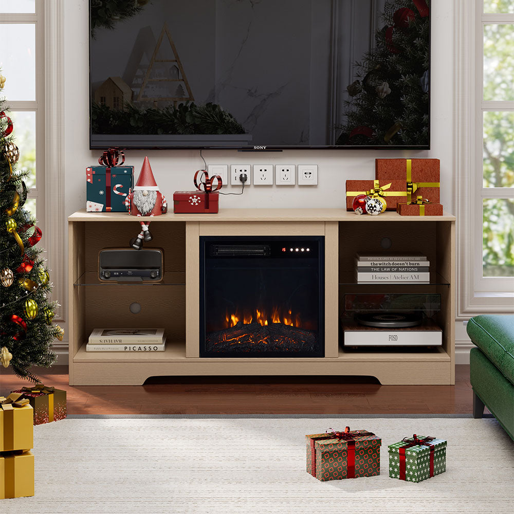 TV Stand Electric Fireplace Adjustable Flame with Remote Control