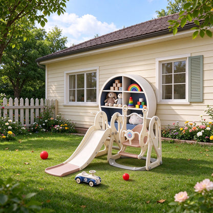 4-in-1 Kids Slide & Swing Set with Basketball Hoop