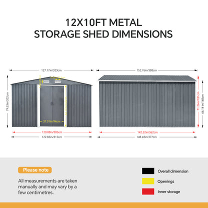 12x10 FT Large Metal Garden Tool Storage Shed
