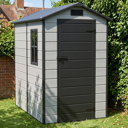 4 x 6 ft Plastic Garden Storage Shed with Apex Roof & Lockable Door