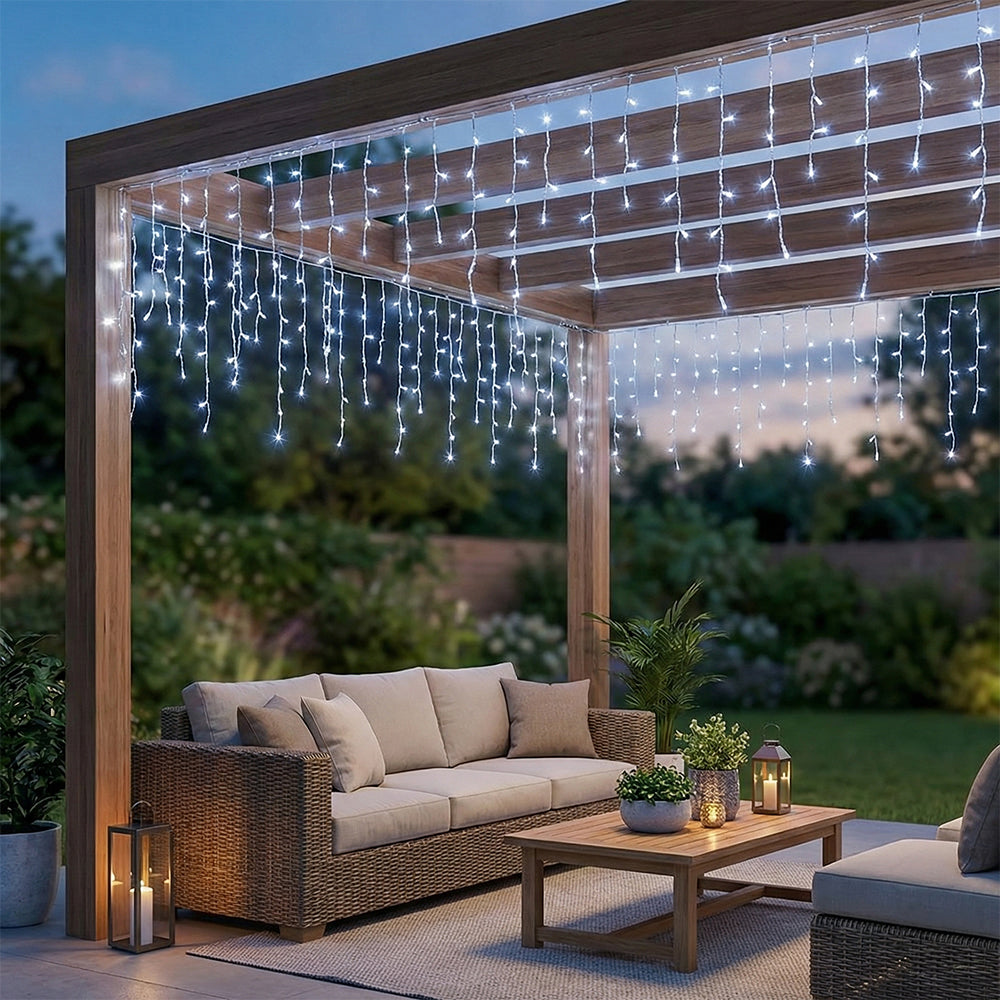 Solar-Powered LED Icicle String Lights with Remote Control