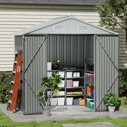 Metal Garden Storage Shed with Apex Roof & Lockable Double Doors