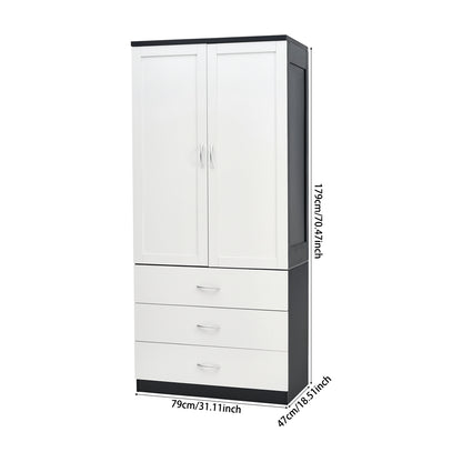 2-Door Wardrobe with 3 Drawers & Hanging Rail