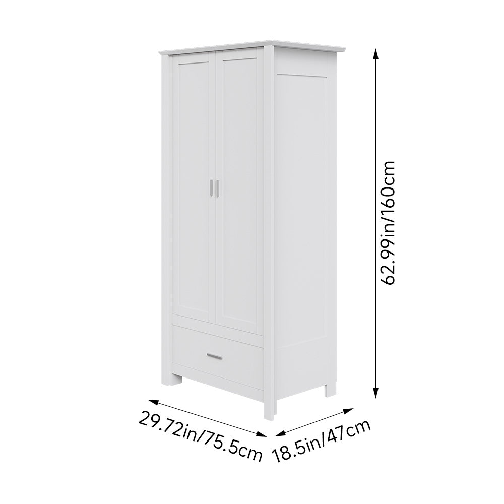 Modern Double-Door Wardrobe with Drawer & Hanging Rail