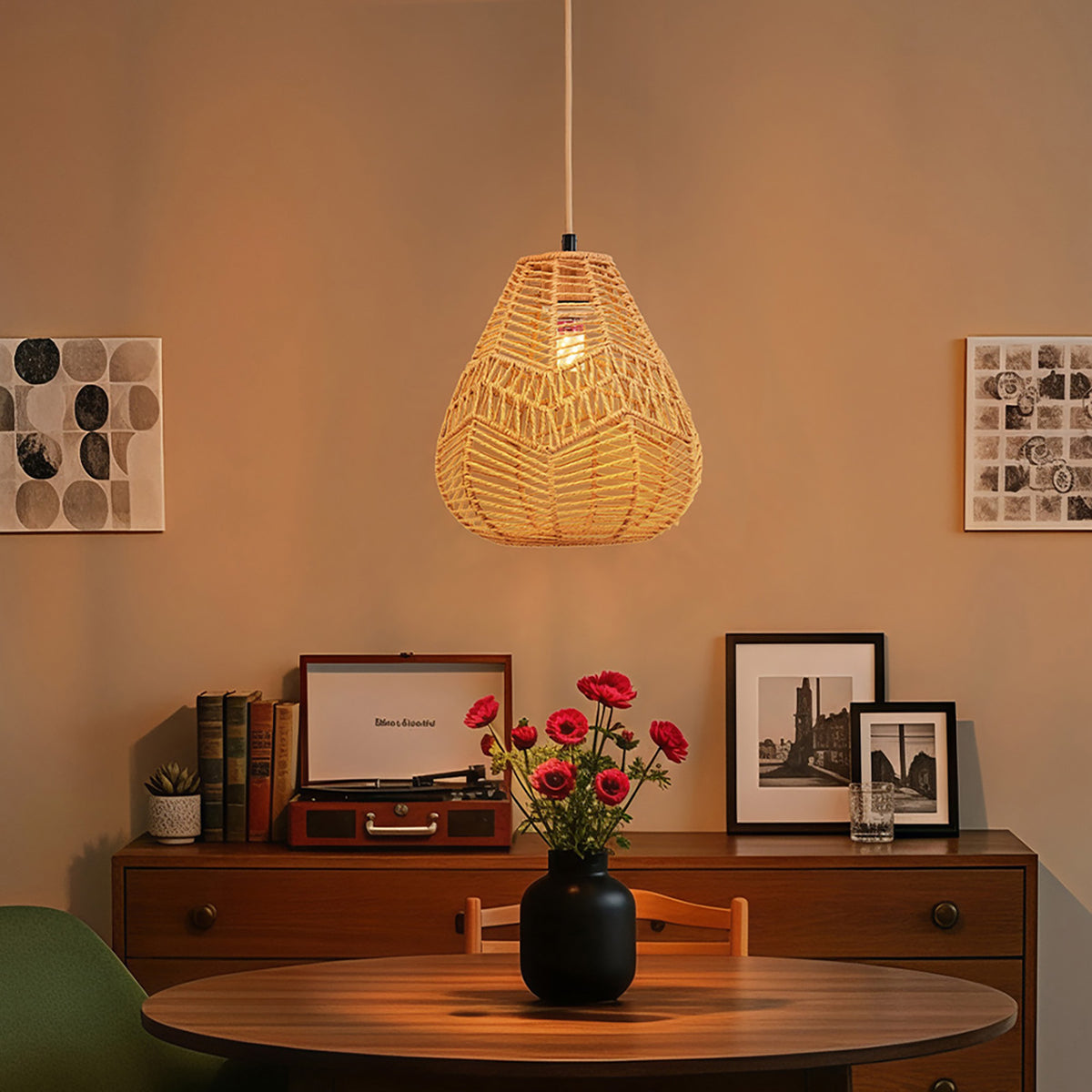 E27 Rattan-woven Ceiling Pendant Light