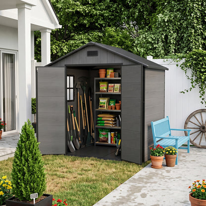 8 x 4 ft Plastic Garden Storage Shed with Apex Roof & Double Doors