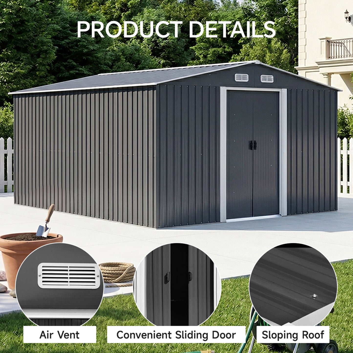 12x10 FT Large Metal Garden Tool Storage Shed
