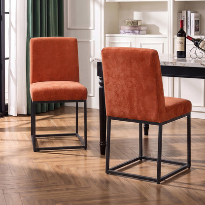 Set of 2 Chenille Upholstered Dining Chairs with Black Metal Legs