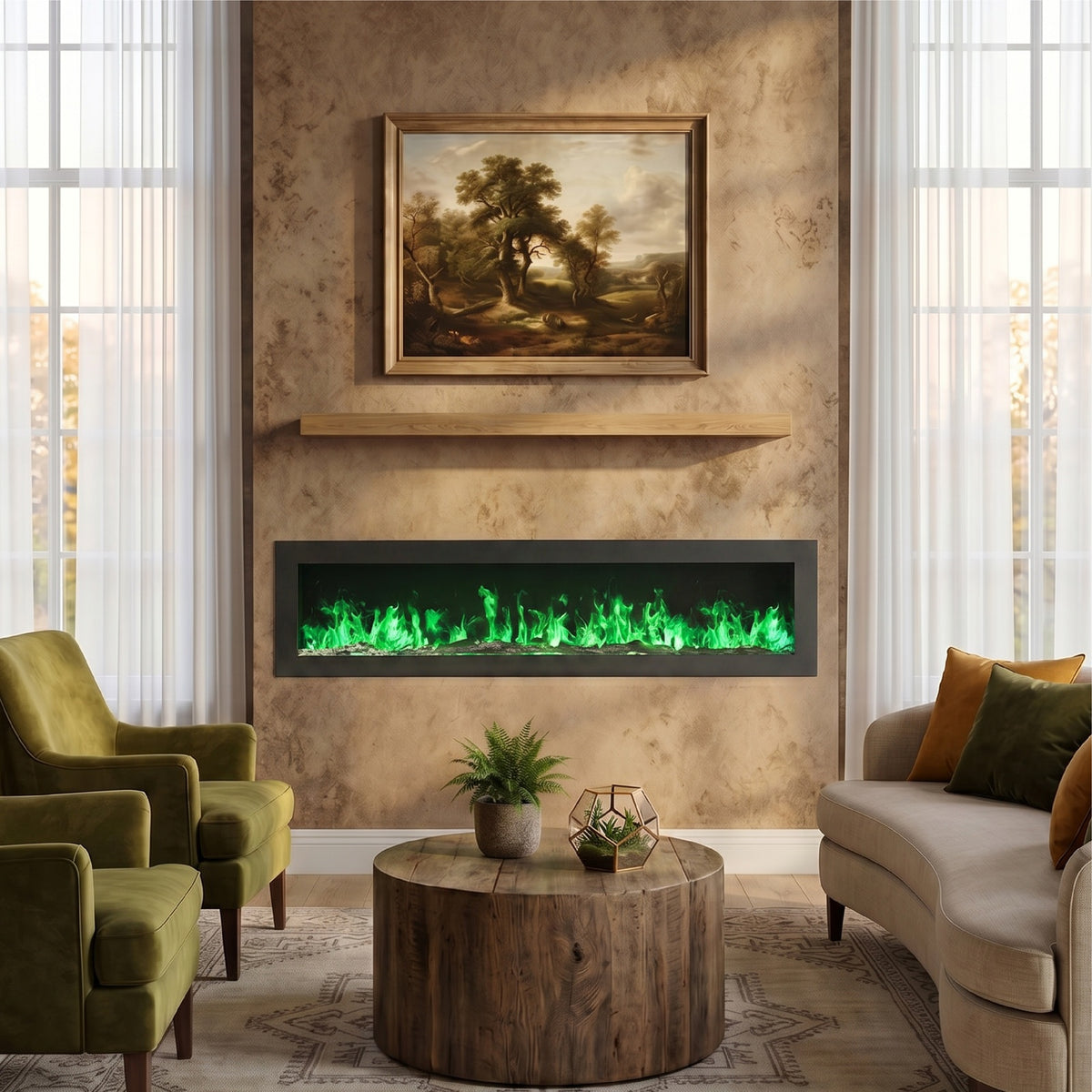 40/50/60 Inch Wall Mounted or Freestanding Electric Fire with 12 Flame Colours