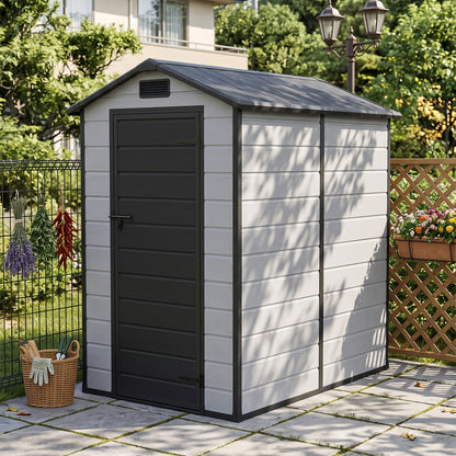4 x 6 ft Plastic Garden Storage Shed with Apex Roof & Lockable Door