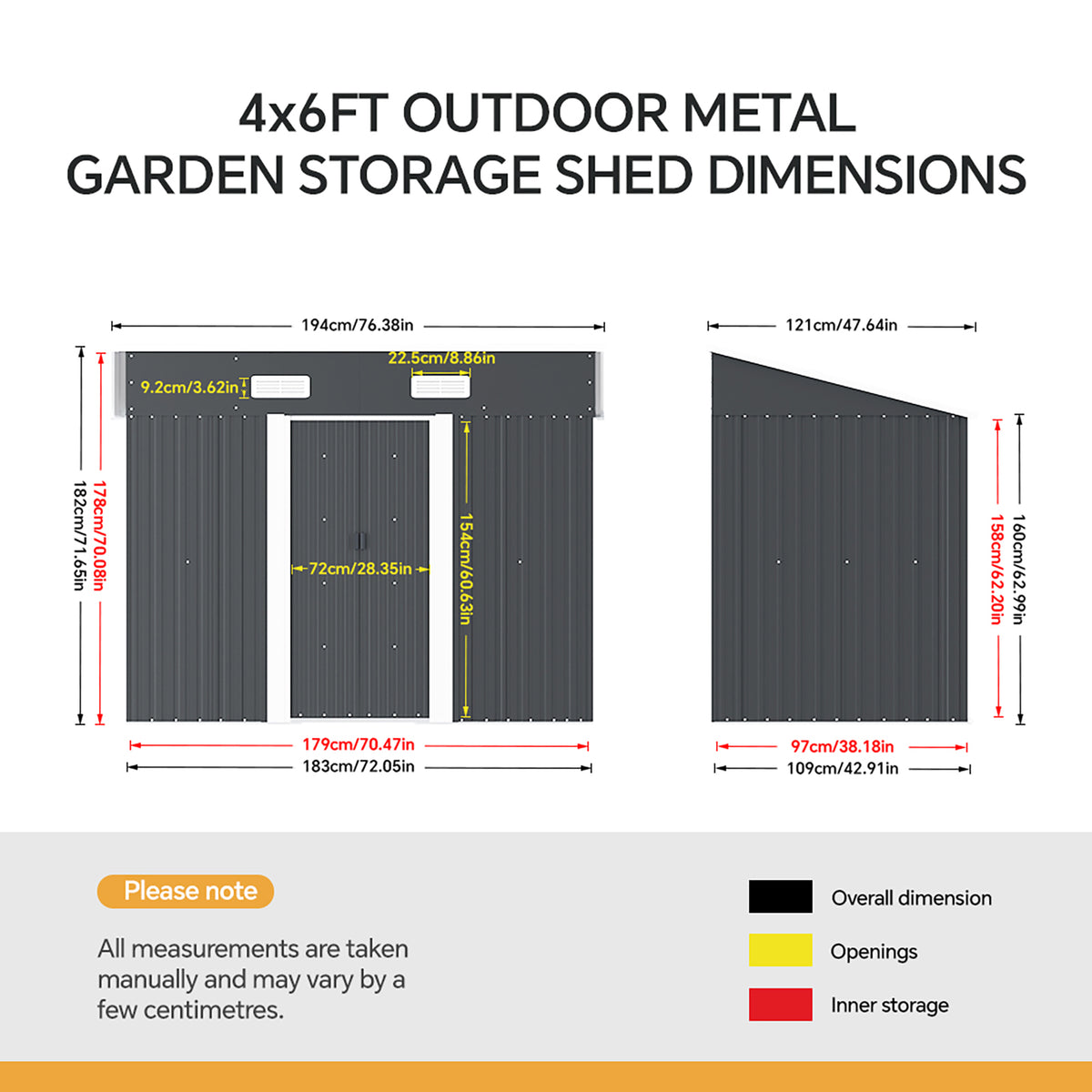 Metal Garden Storage Shed with Pent Roof & Base Frame