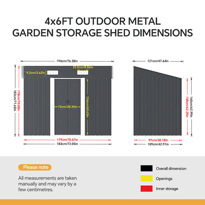 Metal Garden Storage Shed with Pent Roof & Base Frame