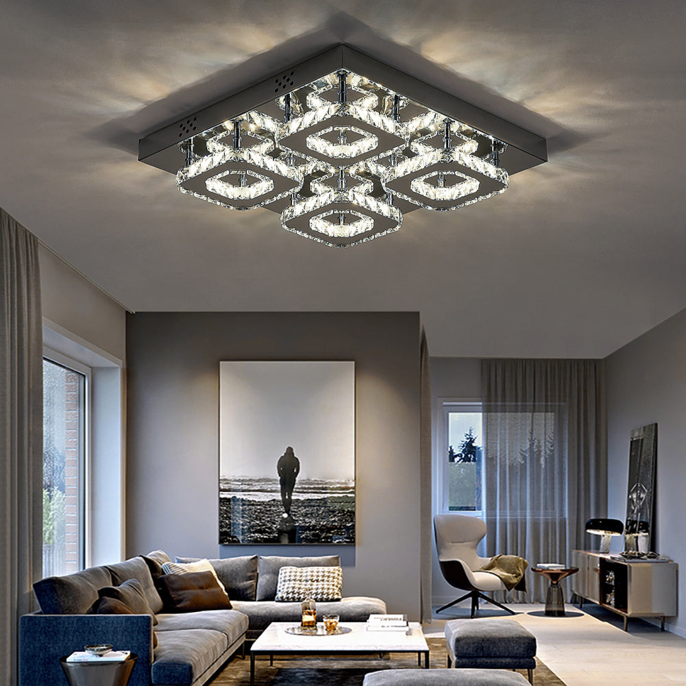 Select Dimmable Option Square Large-size Glamourous Crystal LED Ceiling Light