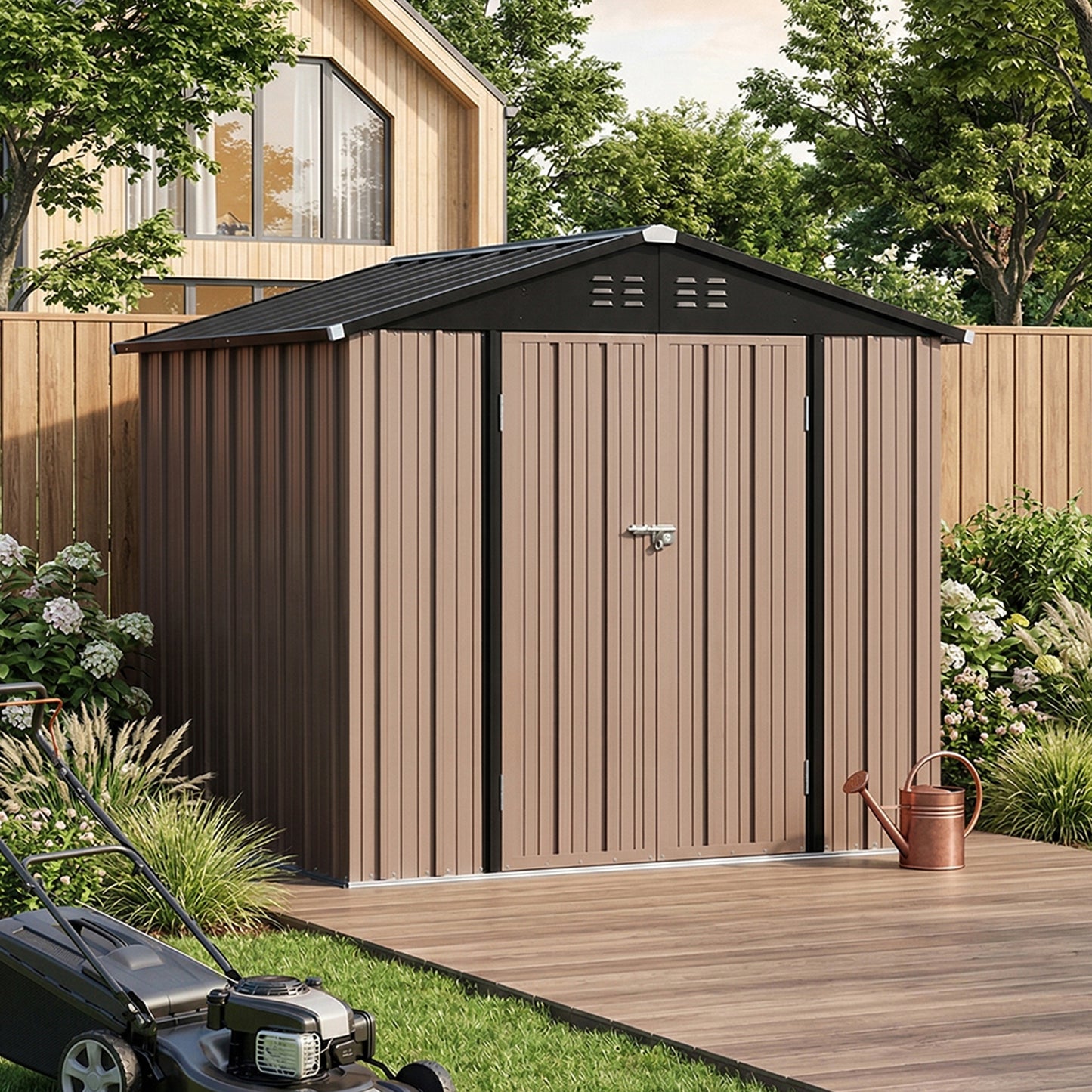 6x8FT Metal Garden Storage Shed with Lockable Door