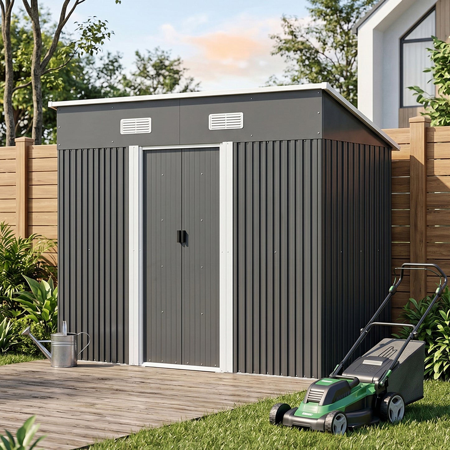 4 x 8ft Metal Pent Garden Tool Storage Shed with Foundation