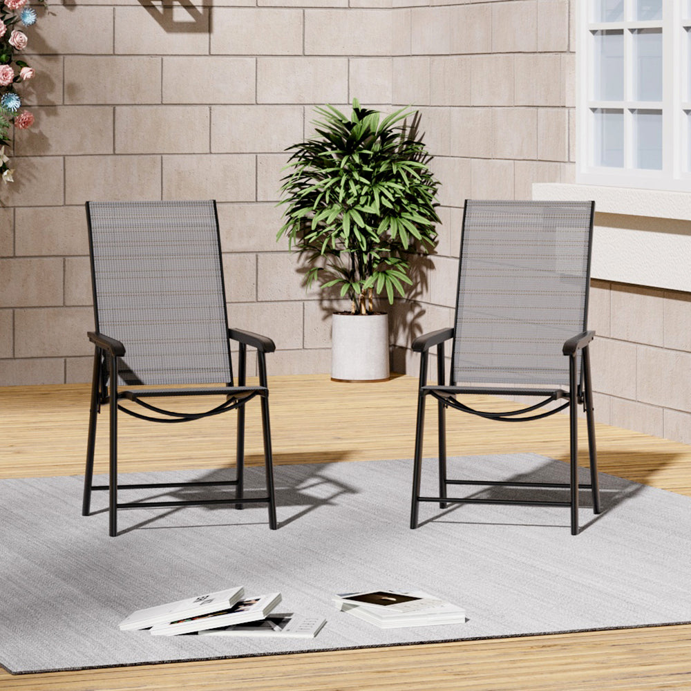 Metallic-Frame and Fabric Foldable Chairs Set of 2
