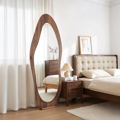 Wooden Frame Full Length Mirror with Mirror Base