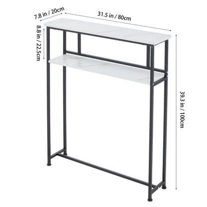 2-Tier Narrow Marble-Effect Console Table