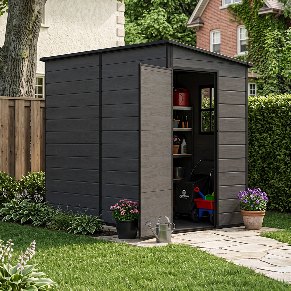 4 x 8 ft Plastic Garden Storage Shed with Pent Roof & Single Door
