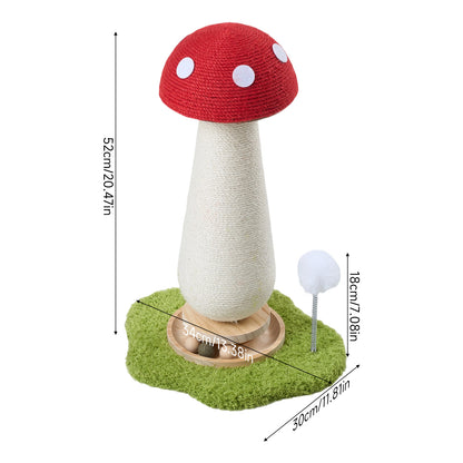 Red Mushroom Cat Scratching Post with Turntable Toy