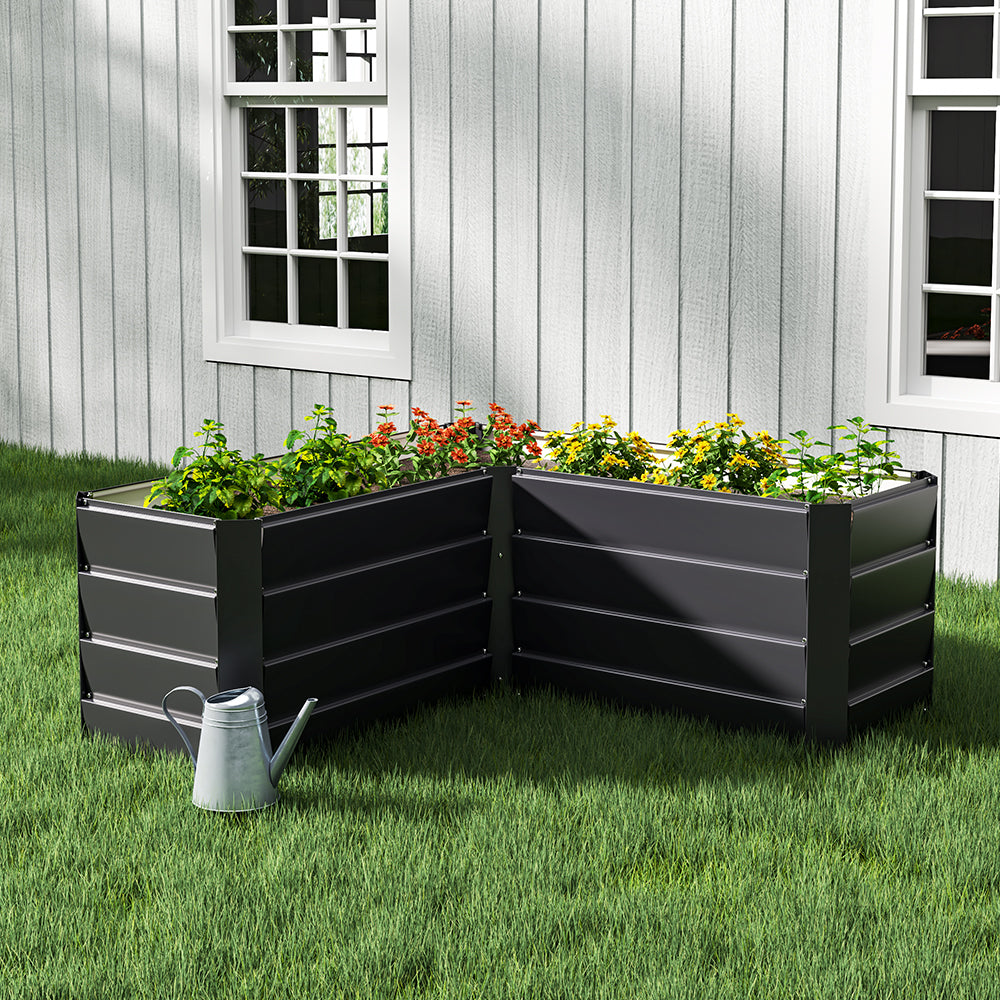 Charcoal Black Outdoor Metal L-Shaped Raised Garden Bed