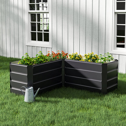 Charcoal Black Outdoor Metal L-Shaped Raised Garden Bed