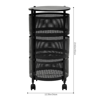 2–5 Tier Kitchen Storage Organiser with Rotating Baskets and Castors