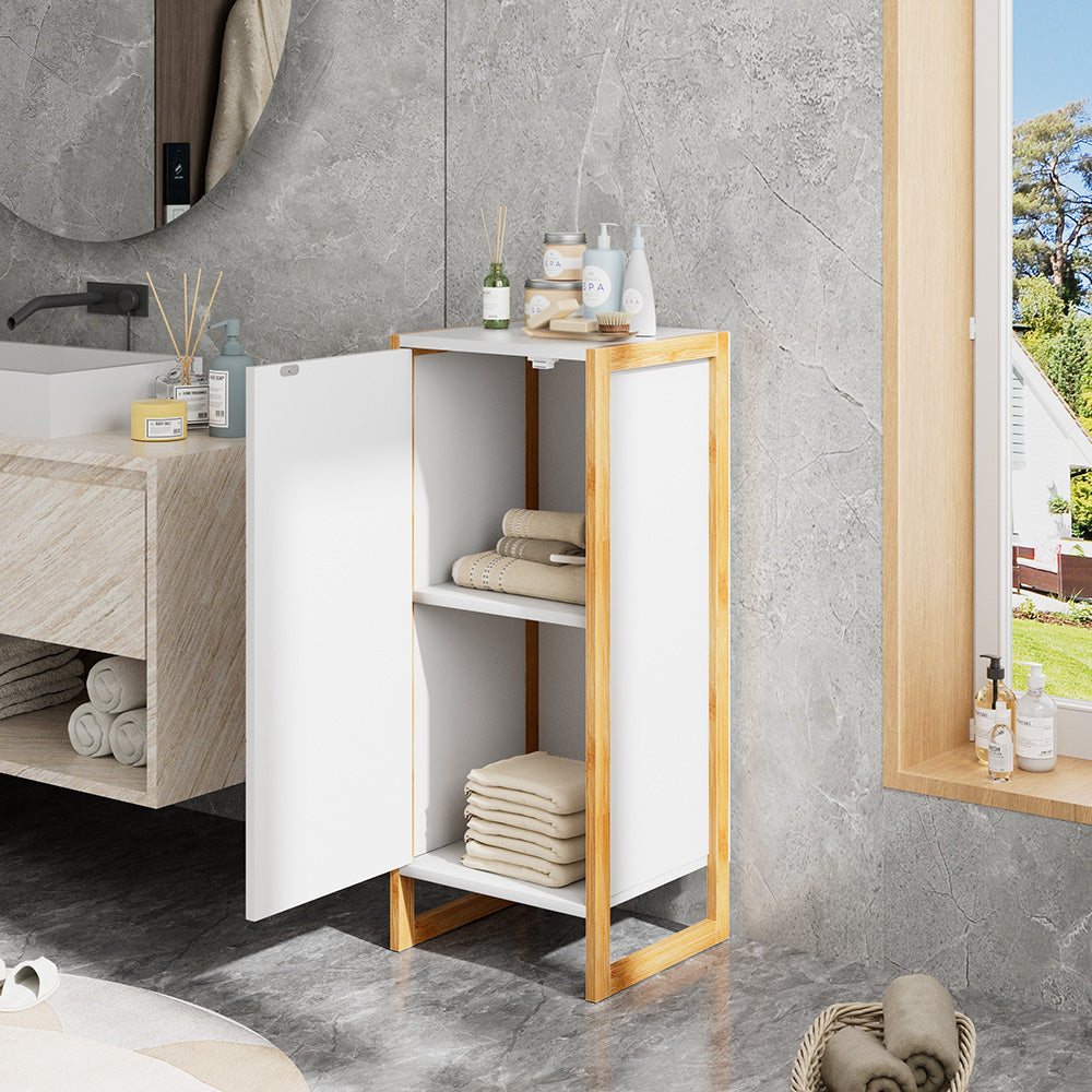 Single-door Freestanding Bamboo Frame MDF Bathroom Cabinet