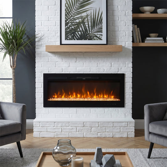 50 Inch Recessed/Wall Mounted Electric Fireplace with Remote