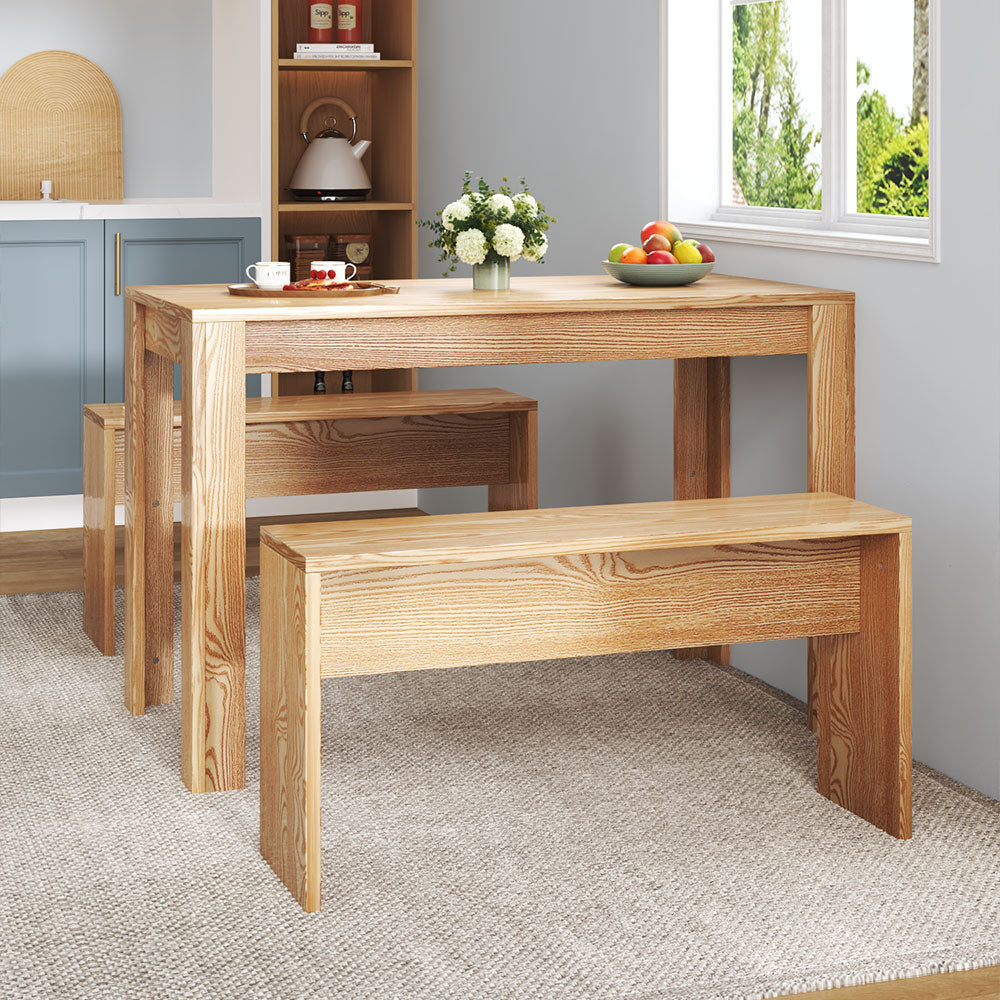 Modern Dining Room Table and Benches Set 3 Piece