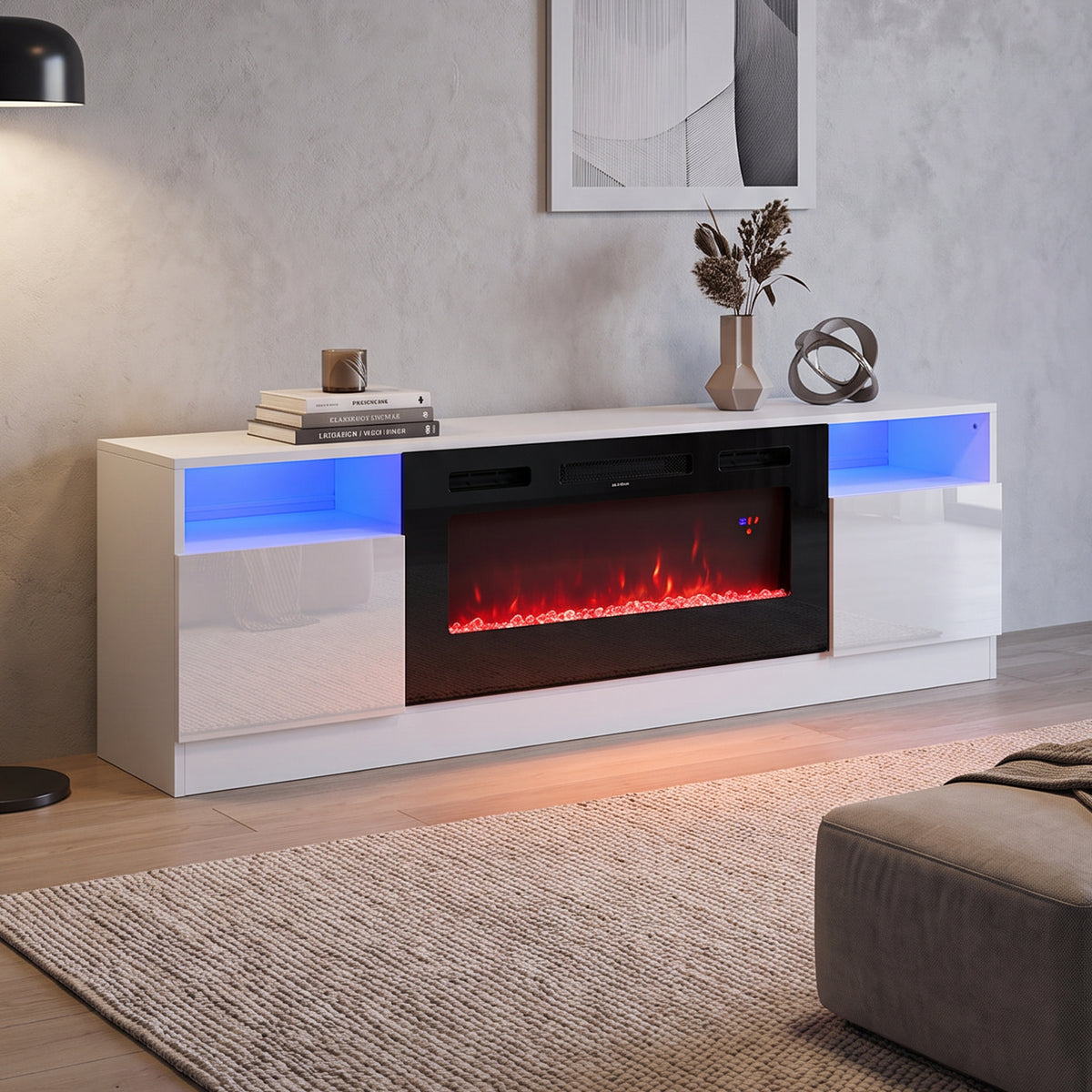 Recessed Electric Fireplace TV Stand with Closed Storage