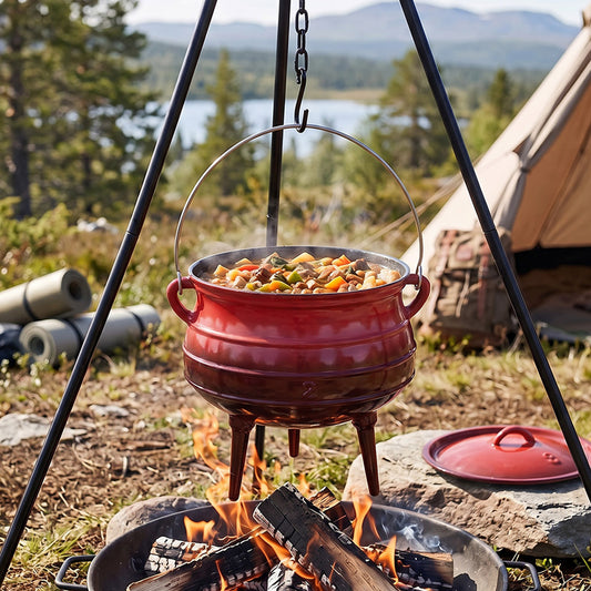 Enameled Cast Iron Cauldron with Lid for Camping & BBQ
